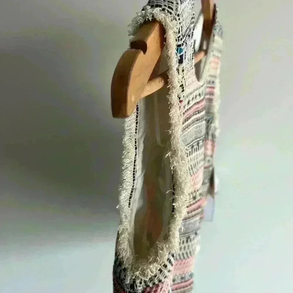 NWT 1. State Women’s Gypsy Night Boho Bohemian Tweed White Light Pink Top Small - Picture 4 of 12